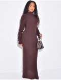 Robe très longue moulante côtelée à épaulettes