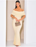 Robe côtelée évasée à col bardot
