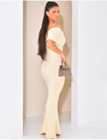 Robe côtelée évasée à col bardot
