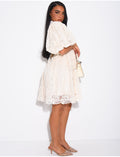 Robe courte en voile brodé & manches bouffantes