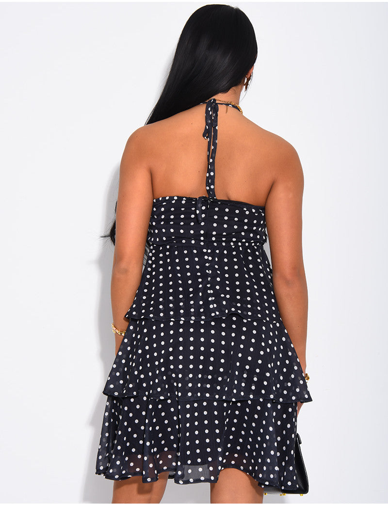 Robe courte en voile à volants & à pois