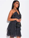 Robe courte en voile à volants & à pois