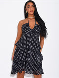Robe courte en voile à volants & à pois