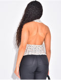 Petit top col drapé et dos nu en sequins