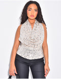 Petit top col drapé et dos nu en sequins