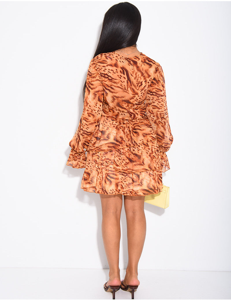 Robe courte imprimée à volants à motifs