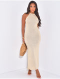 Robe longue dos nu en maille irrisée
