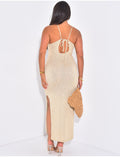 Robe longue dos nu en maille irrisée