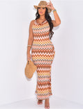 Robe longue en crochet multicolore dos nu