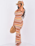 Robe longue en crochet multicolore dos nu