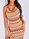 Robe longue en crochet multicolore dos nu