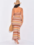 Robe longue en crochet multicolore dos nu