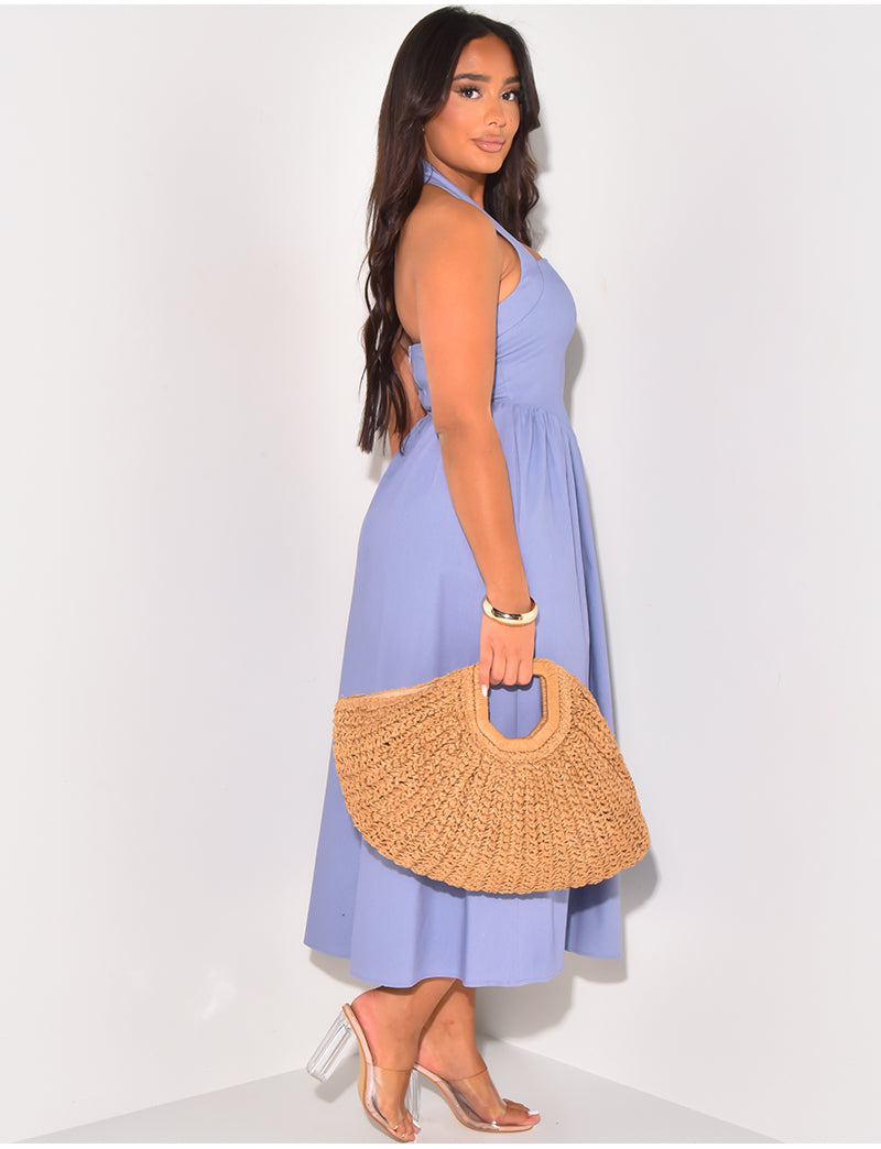 Robe bouffante en coton dos nu
