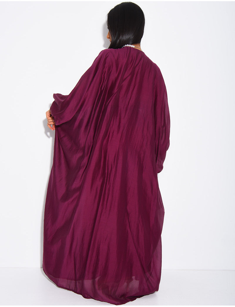 Abaya papillon en voile à liseré perlée