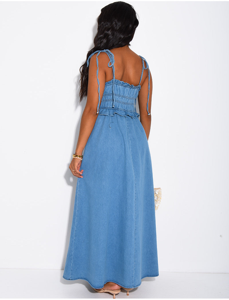 Robe effet jeans au bustier froncé