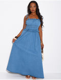 Robe effet jeans au bustier froncé