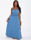 Robe effet jeans au bustier froncé