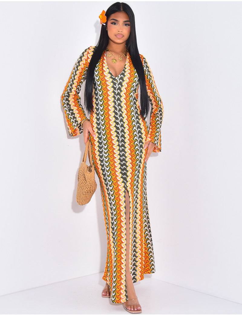 Robe longue en crochet multicolor