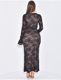 Robe longue en dentelle à manches évasées