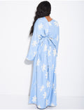Robe longue effet lin froncée à fleurs brodées