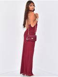 Robe longue dos nu en mesh doublé effet drapé