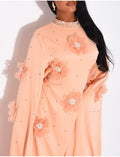 Abaya en satin à fleurs en relief et strass