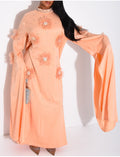 Abaya en satin à fleurs en relief et strass