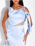 Robe longue en satin à doublure en dentelle