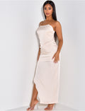Robe longue en satin à bretelles maillons