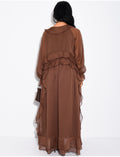 Robe longue en voile doublé à volants