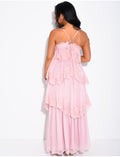Robe longue en voile et dentelle à volants