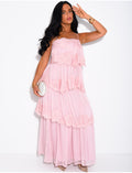 Robe longue en voile et dentelle à volants