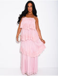 Robe longue en voile et dentelle à volants