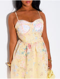 Robe longue corset en voile fleurie avec ceinture assortie