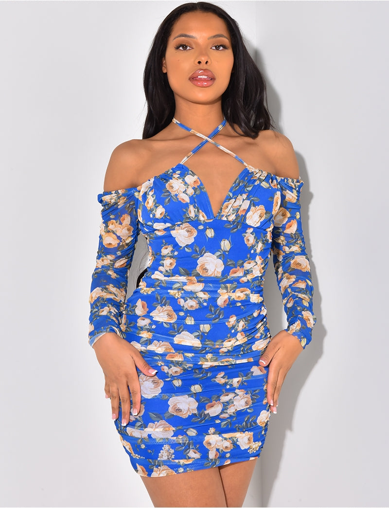 Robe froncée à motif floral