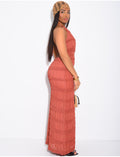 Robe longue froncée dos nu