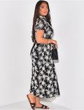 Robe chemise à imprimé florale en relief avec ceinture