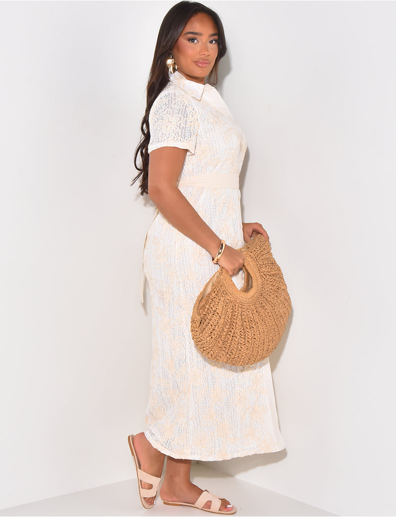 Robe chemise à imprimé florale en relief avec ceinture