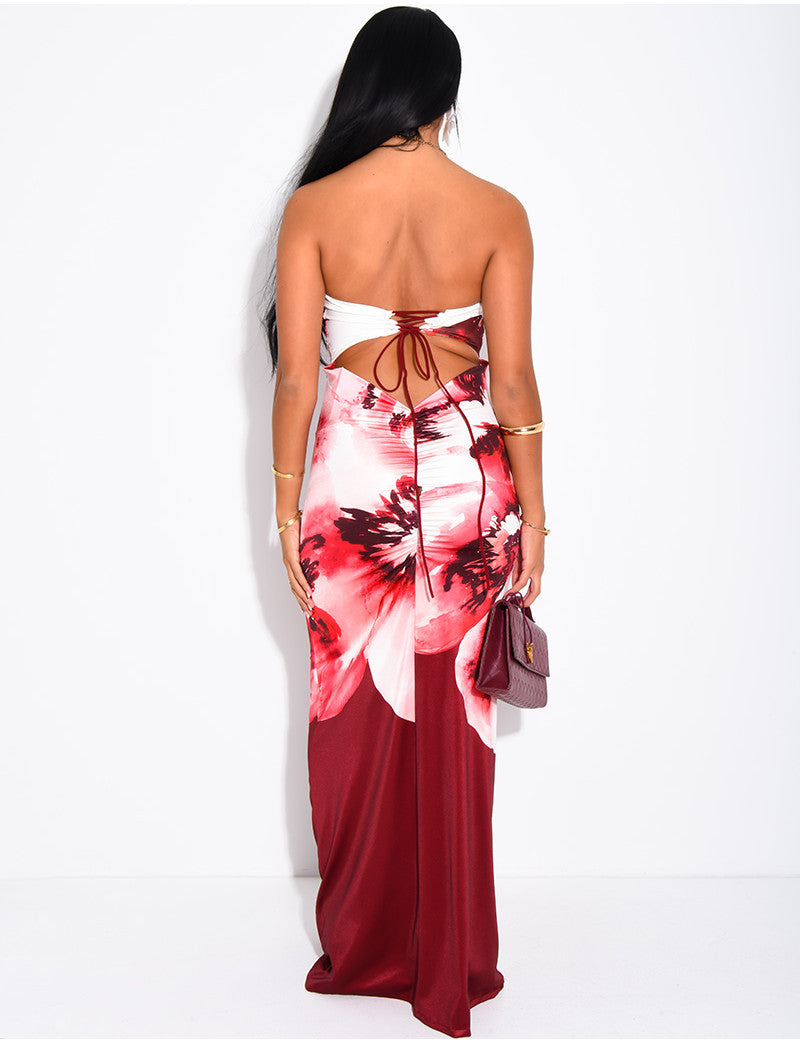 Robe imprimée à dos nu ajouré