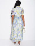 Robe boutonnée en voile imprimé floral à ceinture
