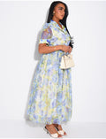 Robe boutonnée en voile imprimé floral à ceinture