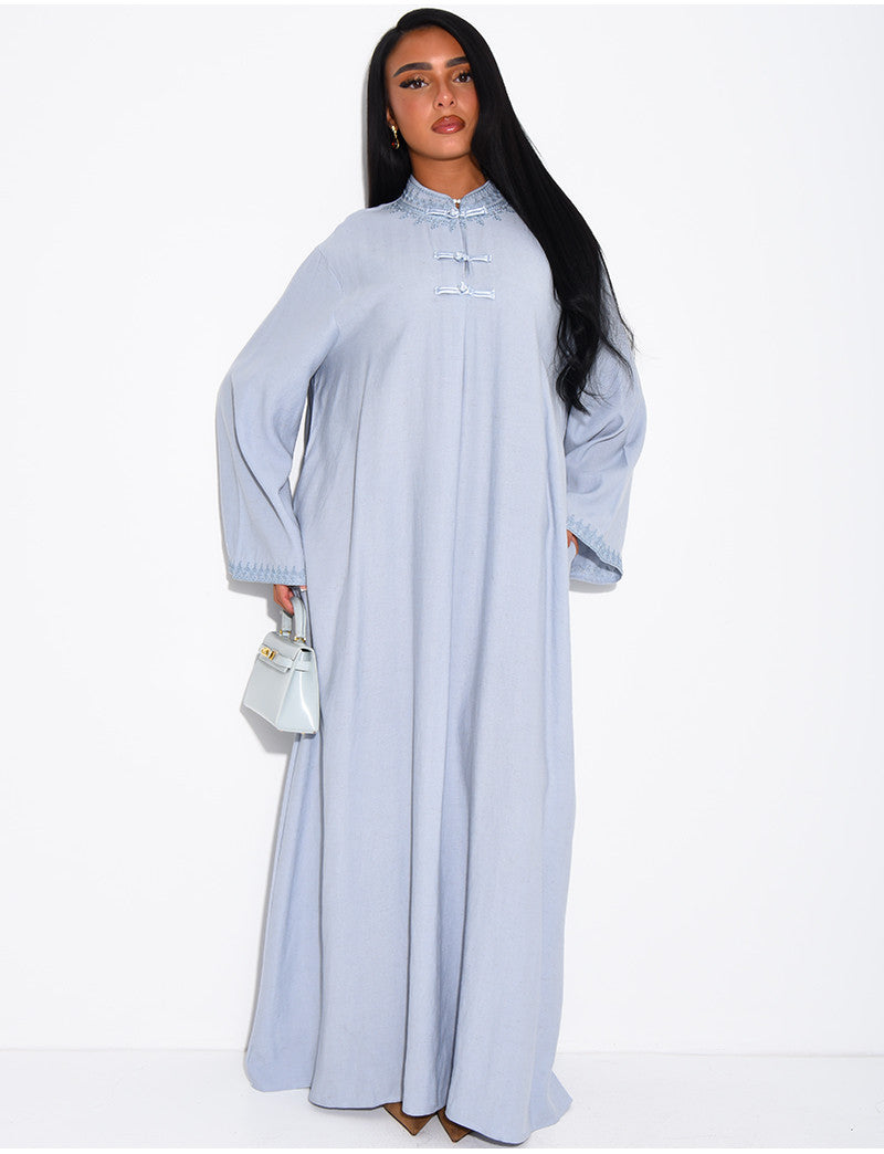 Abaya effet lin à boutons style asiatique au col