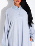 Abaya effet lin à boutons style asiatique au col