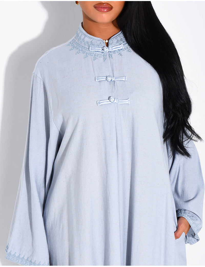 Abaya effet lin à boutons style asiatique au col