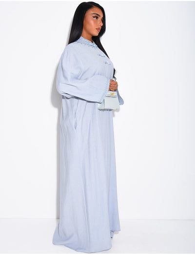 Abaya effet lin à boutons style asiatique au col