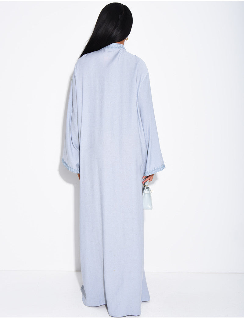 Abaya effet lin à boutons style asiatique au col