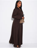 Robe longue boutonnée effet bouffante à lacer dans le dos