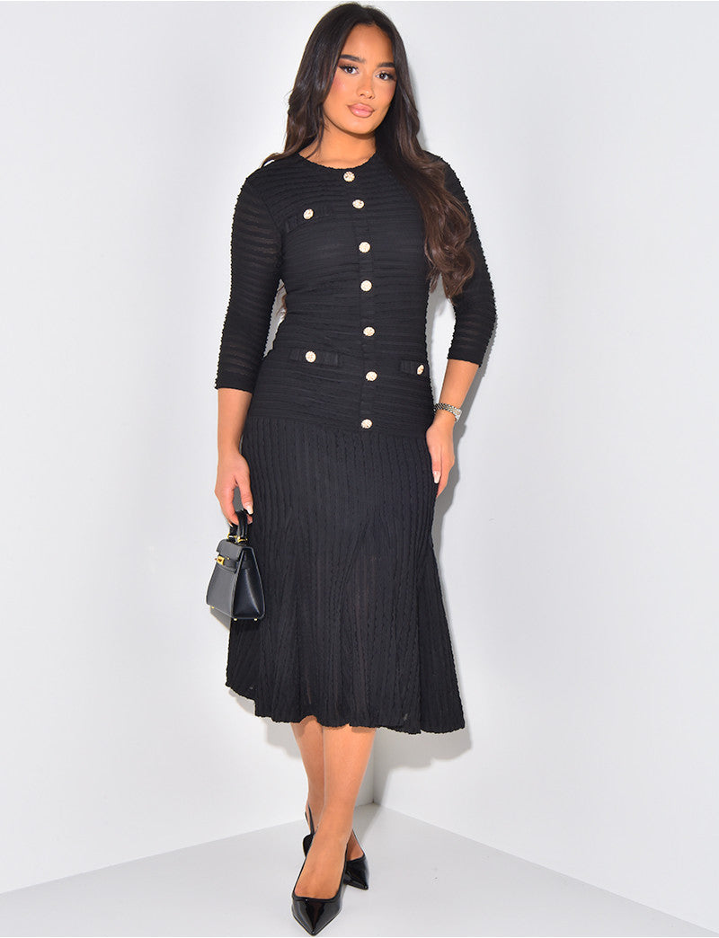 Robe longue texturée à boutons officiers