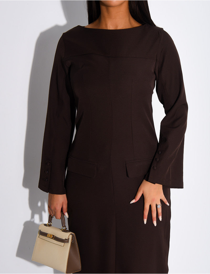 Robe longue et près du corps à fausses poches