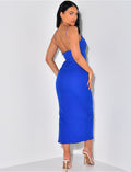 Robe longue à fente fine bretelle décoltée